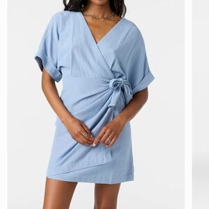 O'Neill Solid Blue Wrap Dress Small